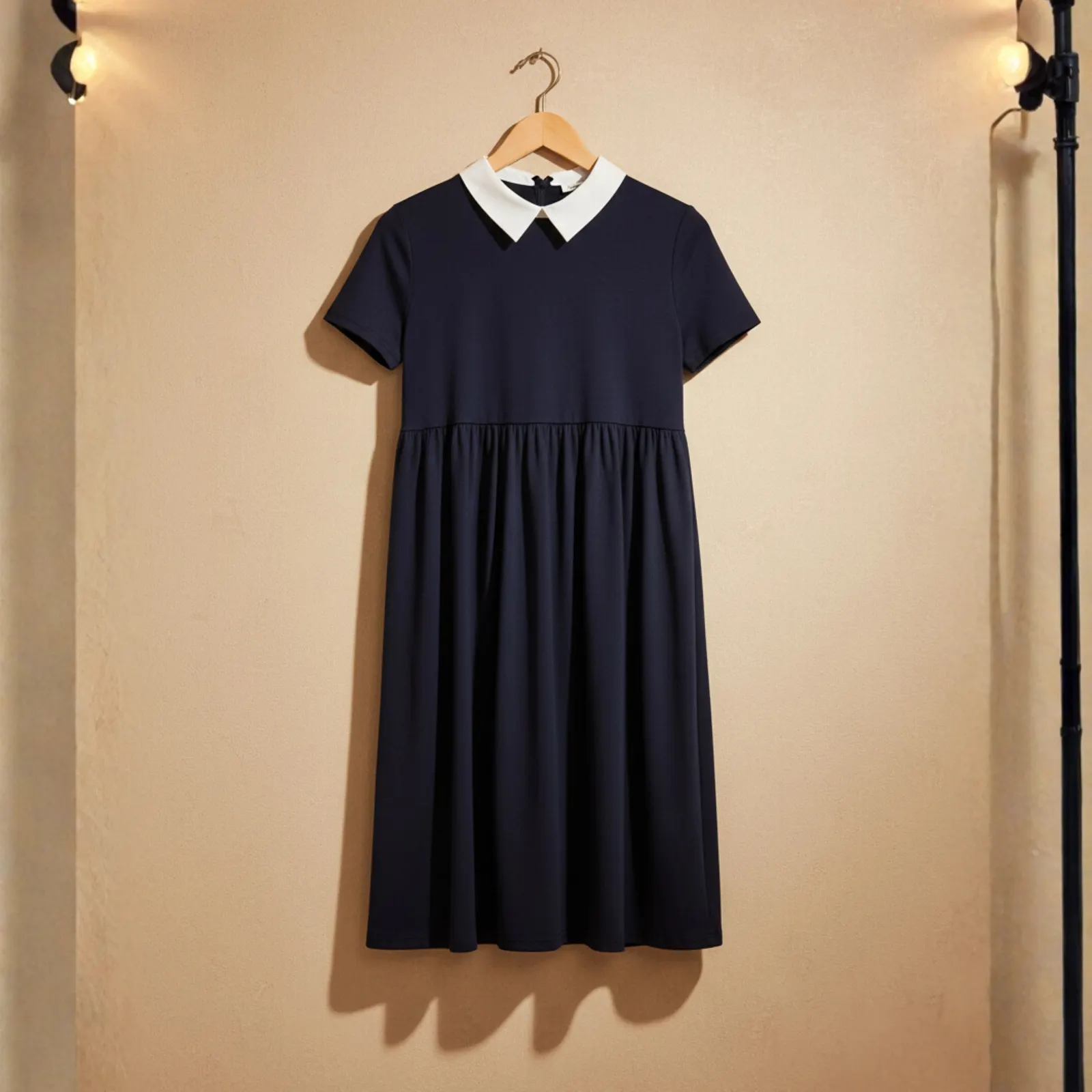 Contrast Peter Pan Collar Dress - BlackBole