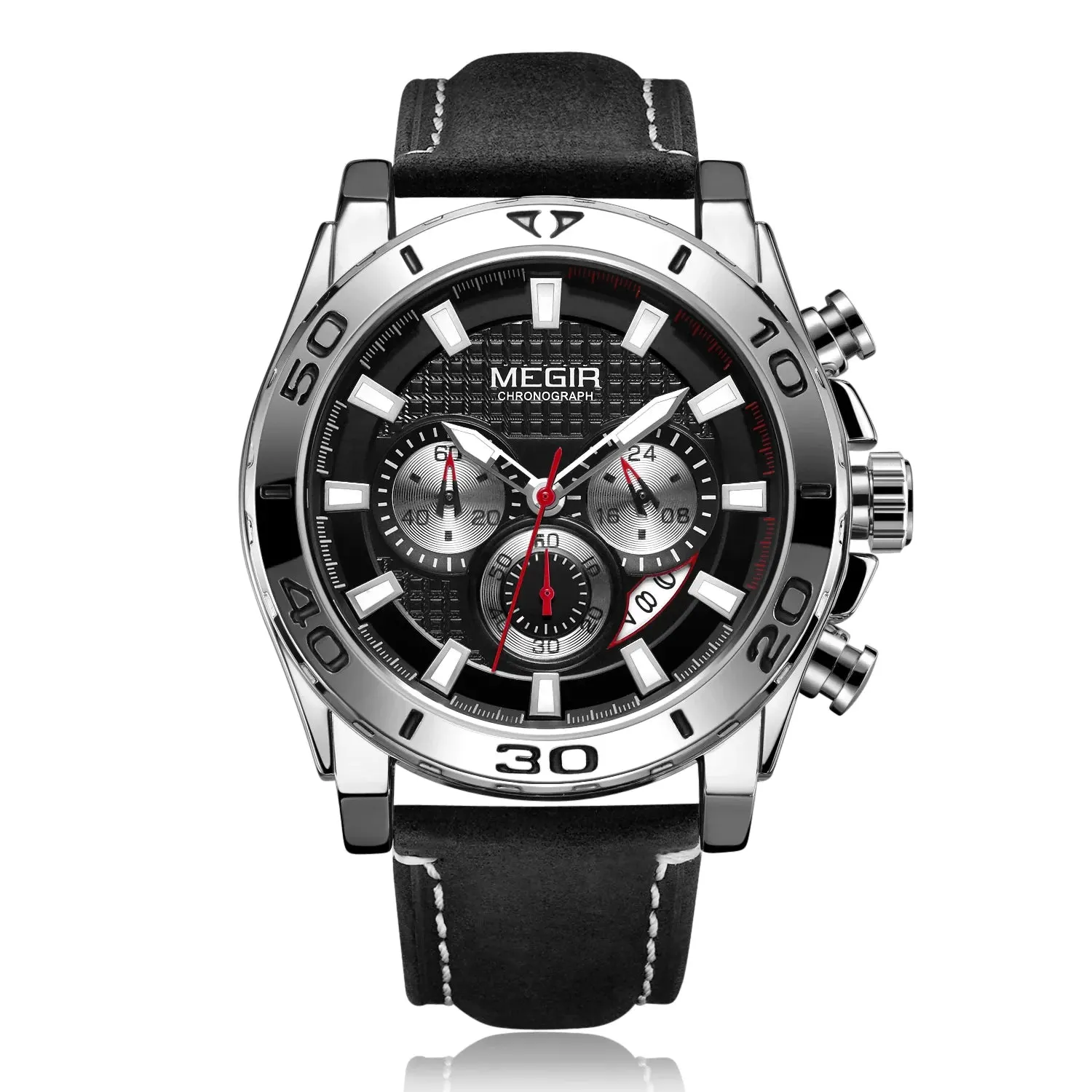 Chrono Sport Leather Watch in silver