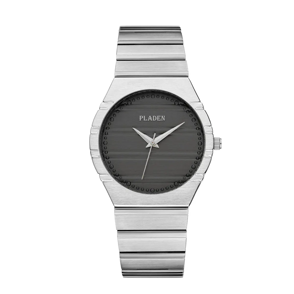 Ribbed Dial Steel Dress Watch, black dial