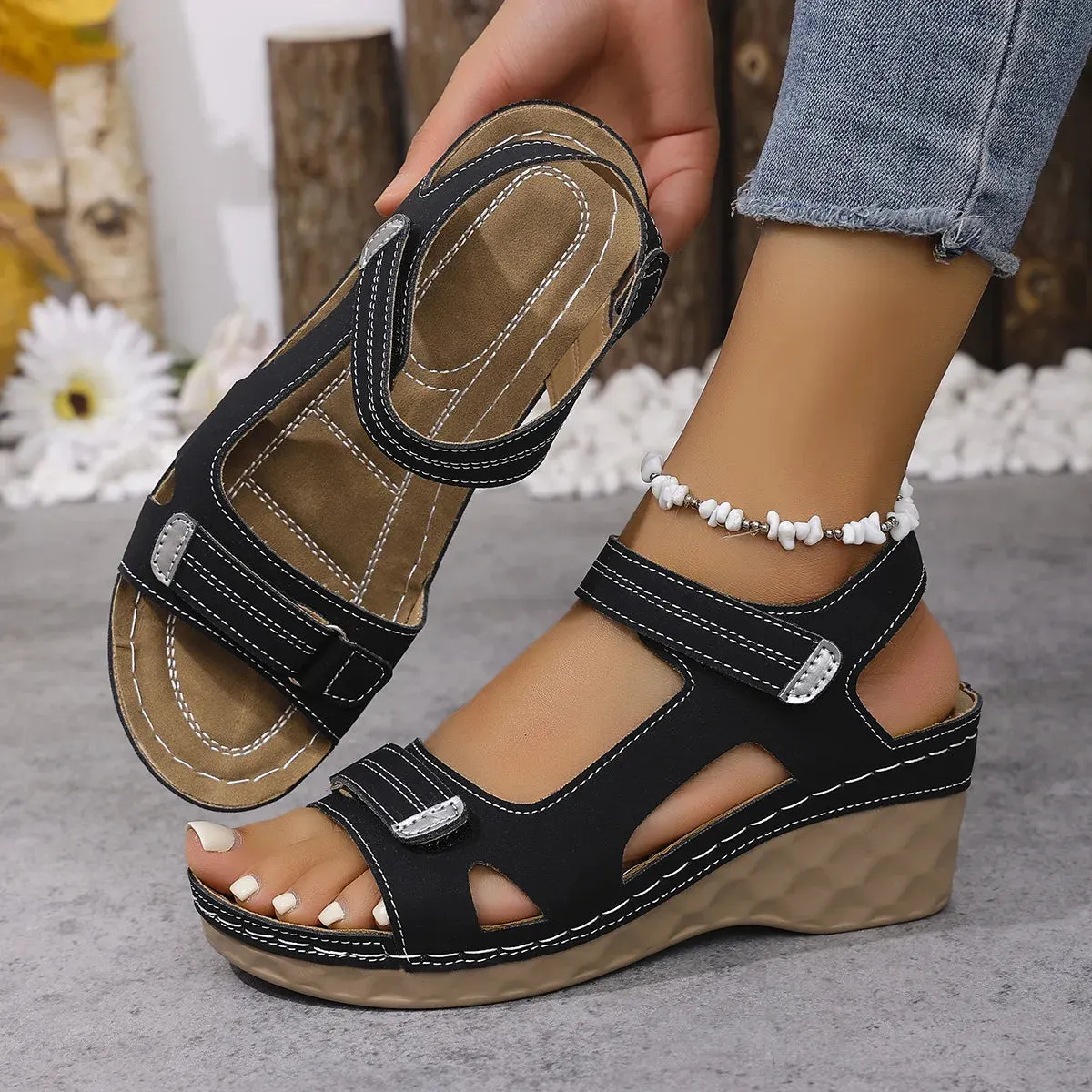 Comfort Wedge Sandal in black